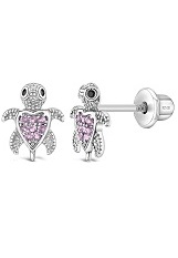 wonderful silver pink cz sea turtle baby birthstone earrings